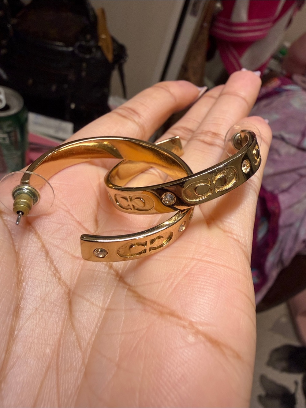 Coach Tabby Hoop Earrings in Gold-tone with Crystal Accents - Picture 3 of 14